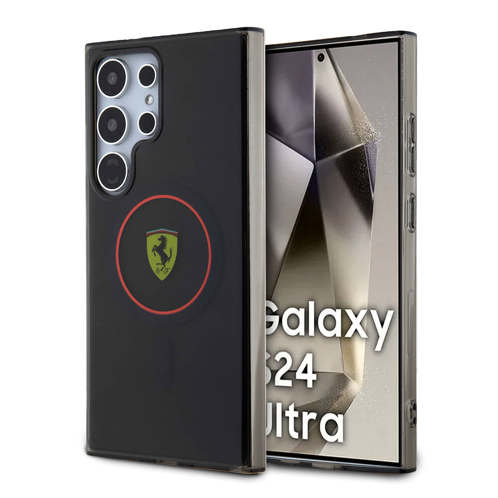 Galaxy S24 Ultra Kılıf Ferrari Orjinal Lisanslı Magsafe Şarj Özellikli Füme İç Yüzey Circle Line Kapak Siyah