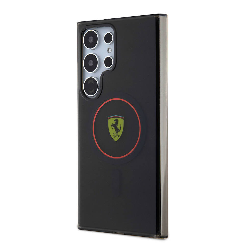 Galaxy S24 Ultra Kılıf Ferrari Orjinal Lisanslı Magsafe Şarj Özellikli Füme İç Yüzey Circle Line Kapak Siyah