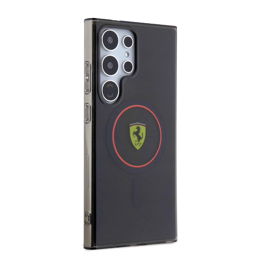 Galaxy S24 Ultra Kılıf Ferrari Orjinal Lisanslı Magsafe Şarj Özellikli Füme İç Yüzey Circle Line Kapak Siyah