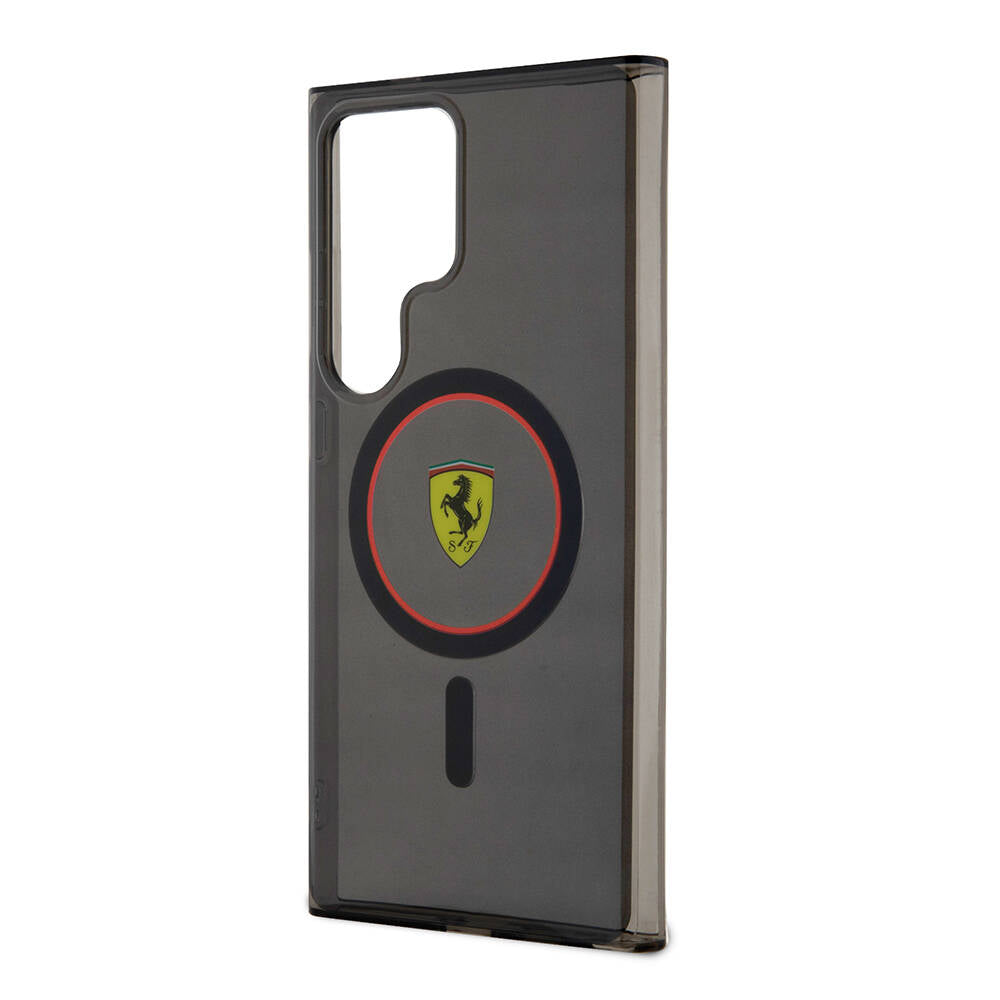 Galaxy S24 Ultra Kılıf Ferrari Orjinal Lisanslı Magsafe Şarj Özellikli Füme İç Yüzey Circle Line Kapak Siyah