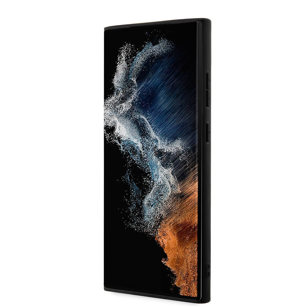 Galaxy S24 Ultra Kılıf Guess Orjinal Lisanslı PU Deri Şerit Logo Dizaynlı Kapak Kahverengi