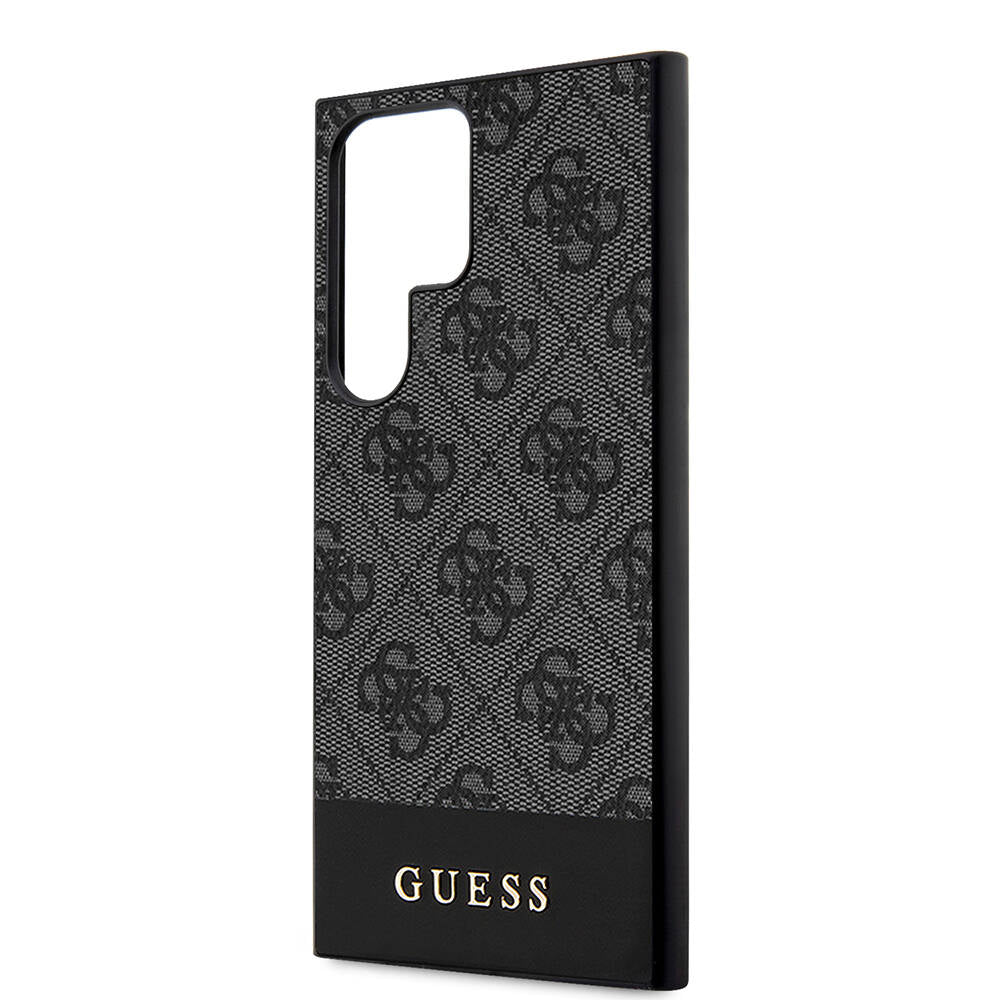 Galaxy S24 Ultra Kılıf Guess Orjinal Lisanslı PU Deri Şerit Logo Dizaynlı Kapak Kahverengi