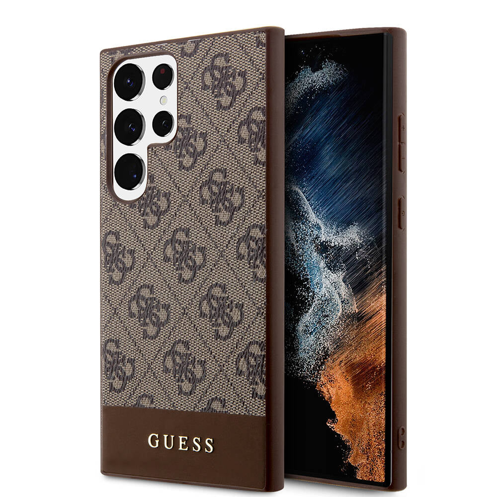 Galaxy S24 Ultra Kılıf Guess Orjinal Lisanslı PU Deri Şerit Logo Dizaynlı Kapak Siyah