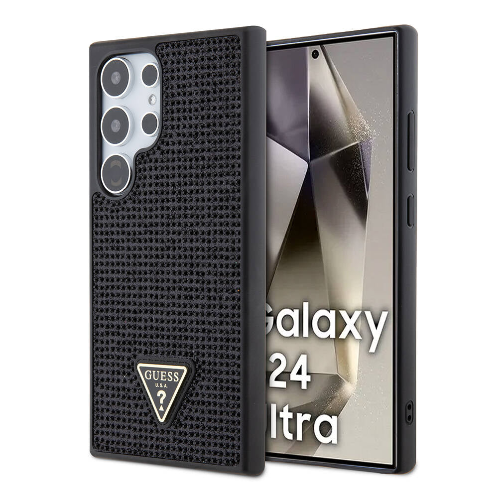 Galaxy S24 Ultra Kılıf Guess Orjinal Lisanslı Taşlı Arka Yüzey Üçgen Logolu Kapak Siyah