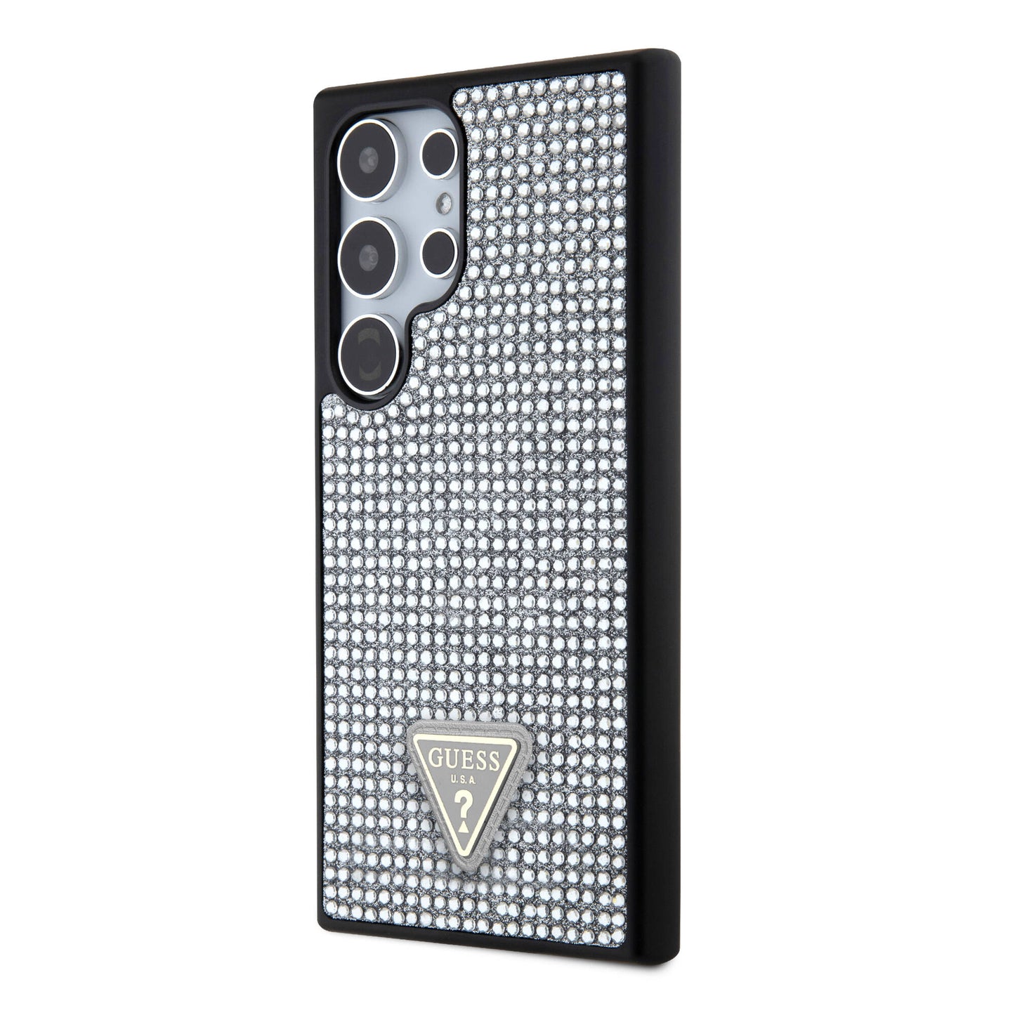 Galaxy S24 Ultra Kılıf Guess Orjinal Lisanslı Taşlı Arka Yüzey Üçgen Logolu Kapak Siyah