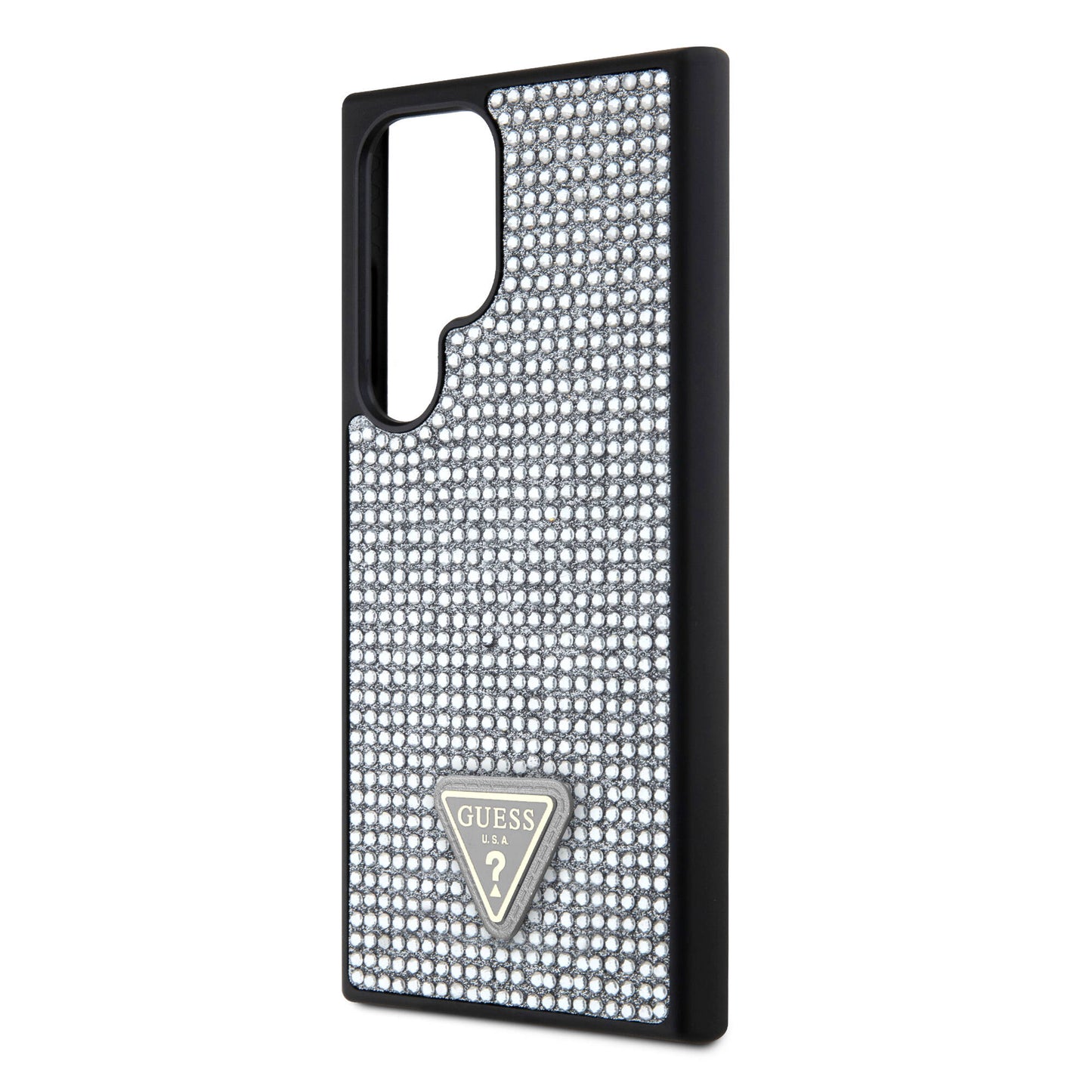 Galaxy S24 Ultra Kılıf Guess Orjinal Lisanslı Taşlı Arka Yüzey Üçgen Logolu Kapak Gümüş