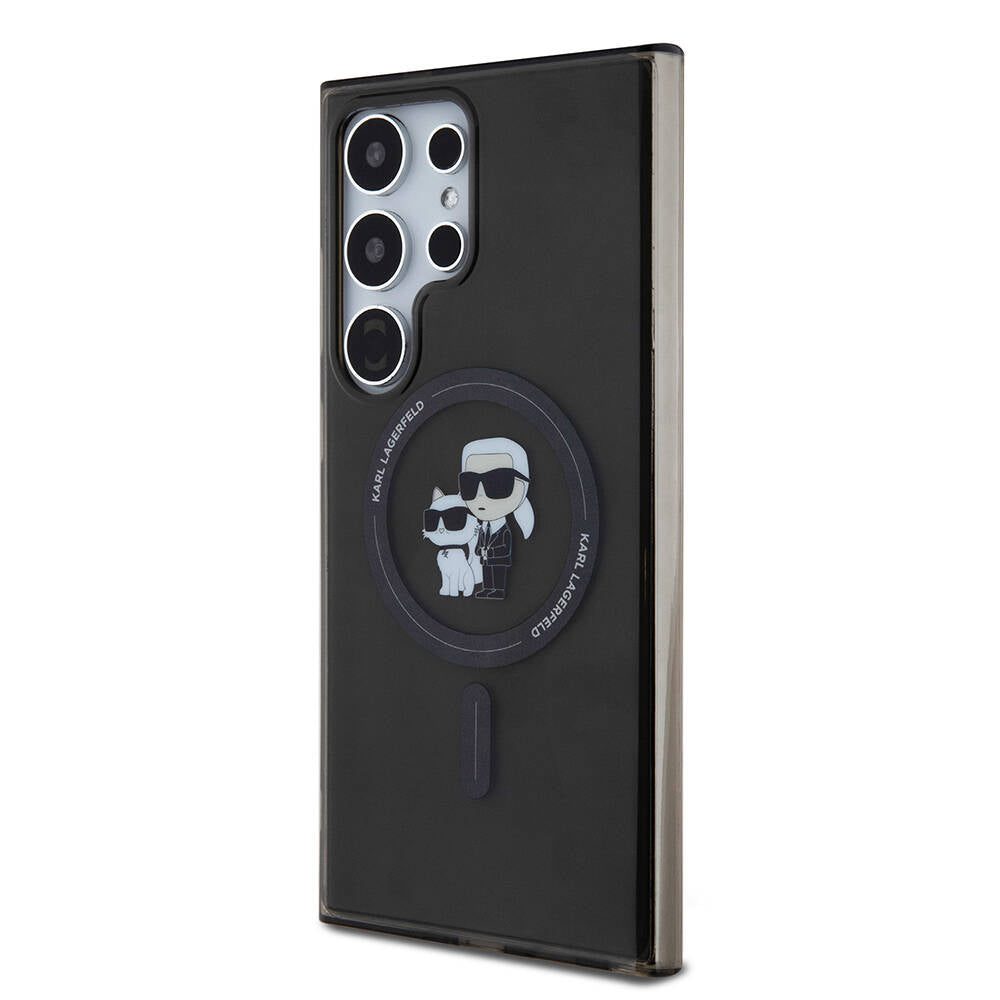 Galaxy S24 Ultra Kılıf Karl Lagerfeld Orjinal Lisanslı Magsafe Şarj Özellikli Karl & Choupette IML Baskılı Kapak Siyah