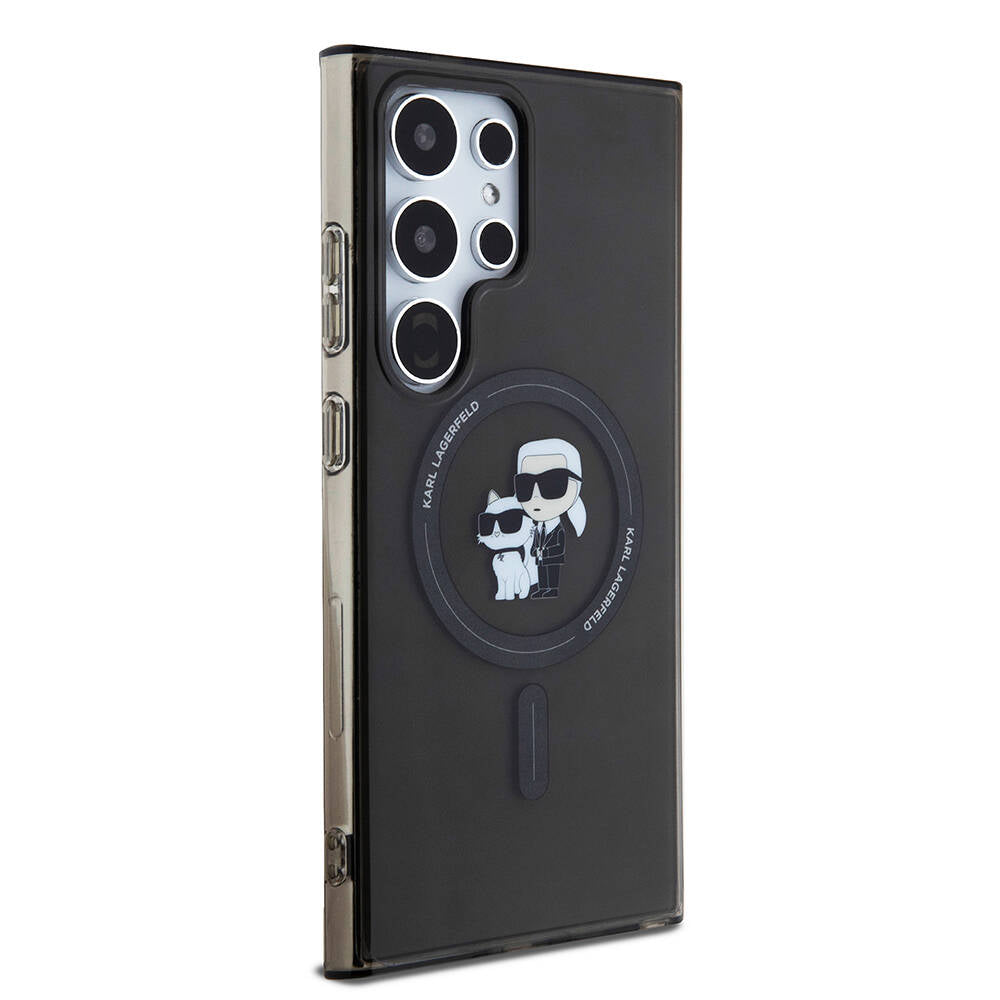 Galaxy S24 Ultra Kılıf Karl Lagerfeld Orjinal Lisanslı Magsafe Şarj Özellikli Karl & Choupette IML Baskılı Kapak Siyah