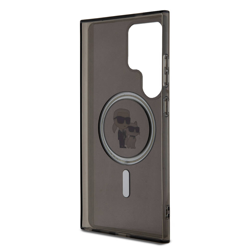 Galaxy S24 Ultra Kılıf Karl Lagerfeld Orjinal Lisanslı Magsafe Şarj Özellikli Karl & Choupette IML Baskılı Kapak Siyah