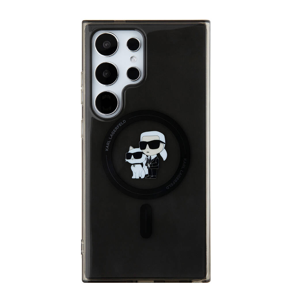 Galaxy S24 Ultra Kılıf Karl Lagerfeld Orjinal Lisanslı Magsafe Şarj Özellikli Karl & Choupette IML Baskılı Kapak Siyah
