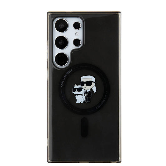 Galaxy S24 Ultra Kılıf Karl Lagerfeld Orjinal Lisanslı Magsafe Şarj Özellikli Karl & Choupette IML Baskılı Kapak Siyah