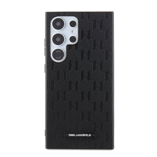 Galaxy S24 Ultra Kılıf Karl Lagerfeld Orjinal Lisanslı Saffiano Monogram Metal Logo Kapak Siyah