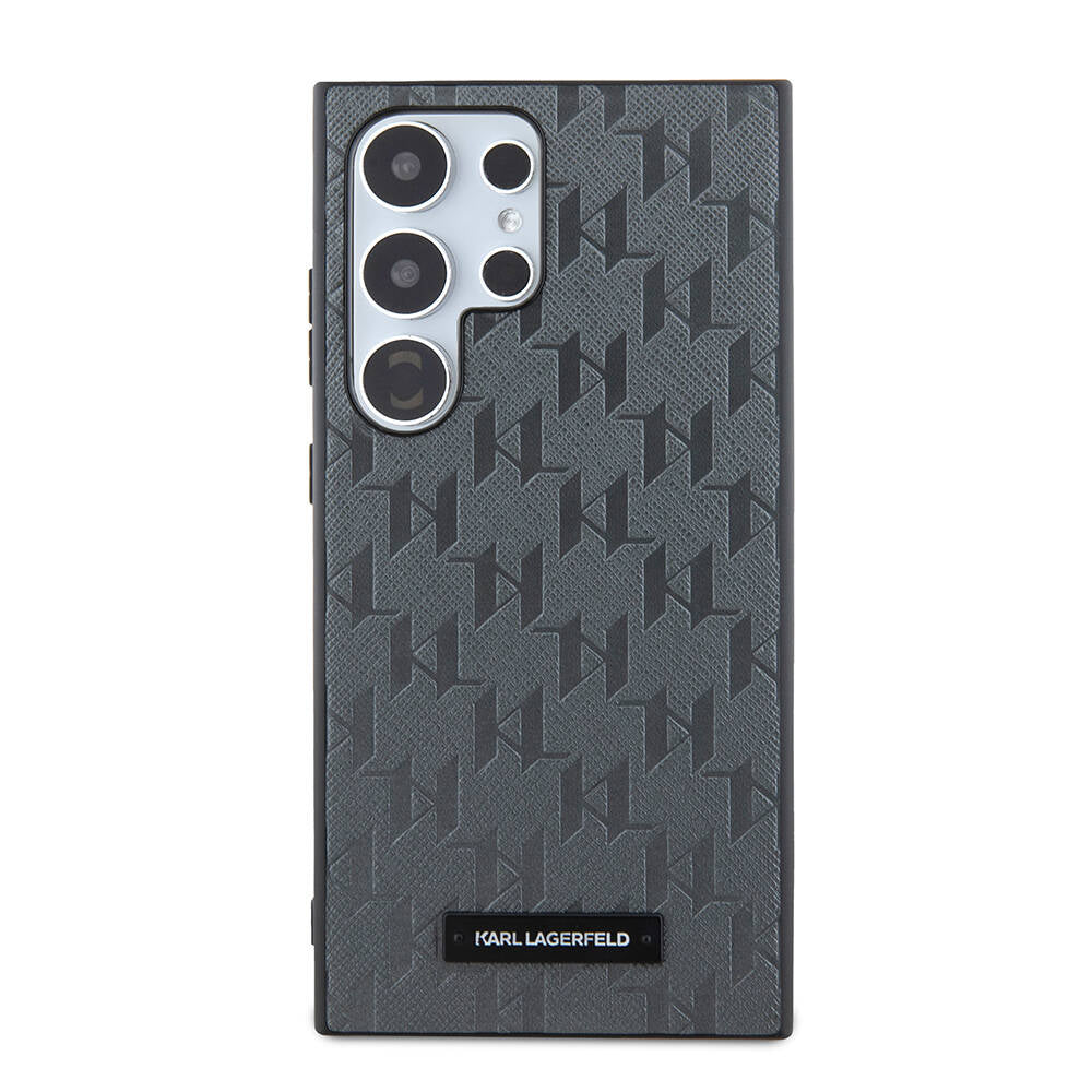 Galaxy S24 Ultra Kılıf Karl Lagerfeld Orjinal Lisanslı Saffiano Monogram Metal Logo Kapak Gri