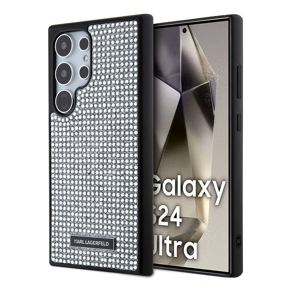 Galaxy S24 Ultra Kılıf Karl Lagerfeld Taşlı Metal Logo Orjinal Lisanslı Kapak Siyah