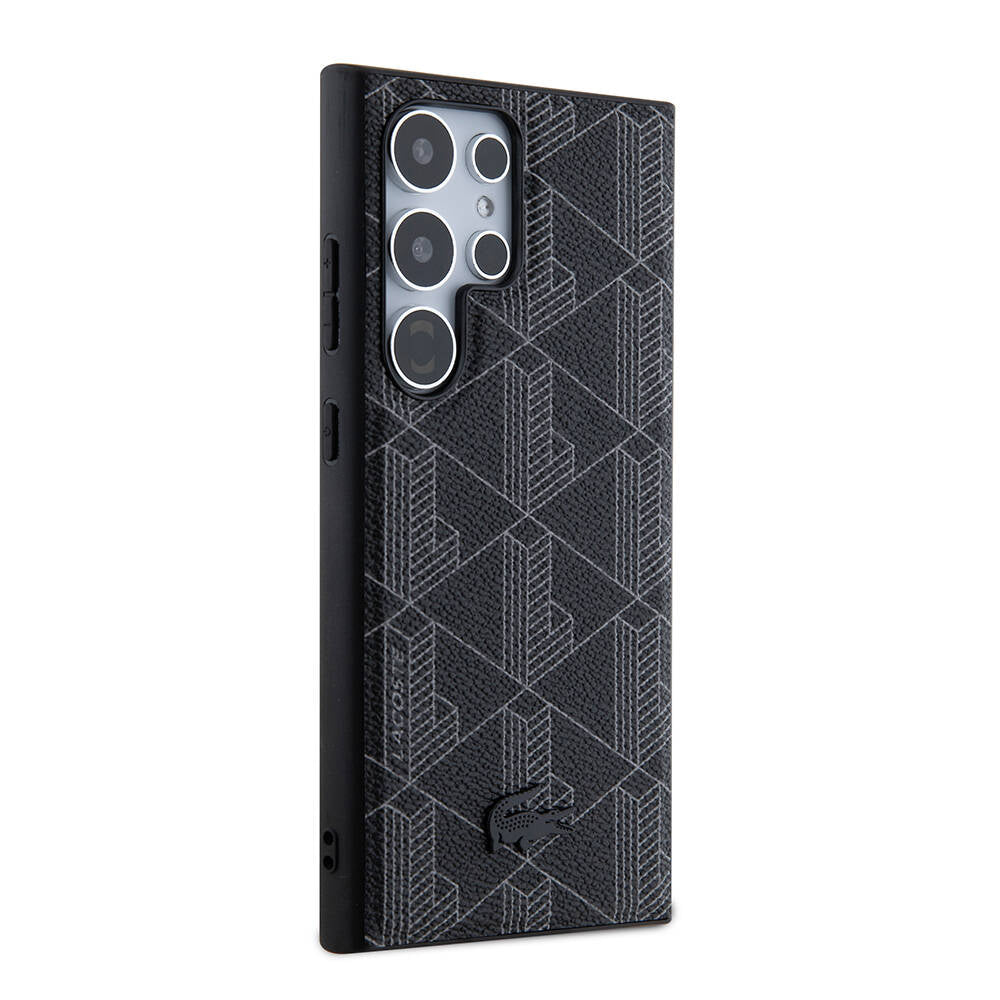 Galaxy S24 Ultra Kılıf Lacoste Orjinal Lisanslı Magsafe Şarj Özellikli PU Deri Görünümlü Karışık Monogram Desenli Kapak Lacivert