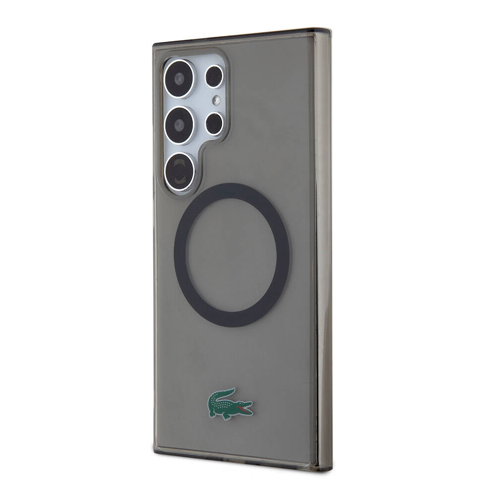 Galaxy S24 Ultra Kılıf Lacoste Orjinal Lisanslı Magsafe Şarj Özellikli Transparan Timsah Logo Baskılı Kapak Siyah