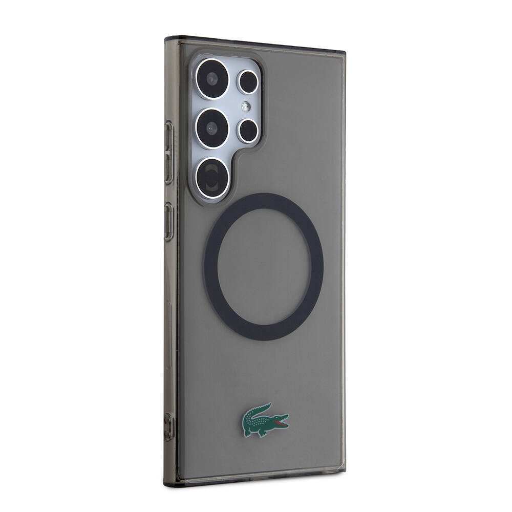 Galaxy S24 Ultra Kılıf Lacoste Orjinal Lisanslı Magsafe Şarj Özellikli Transparan Timsah Logo Baskılı Kapak Siyah