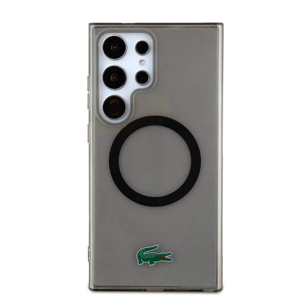 Galaxy S24 Ultra Kılıf Lacoste Orjinal Lisanslı Magsafe Şarj Özellikli Transparan Timsah Logo Baskılı Kapak Siyah