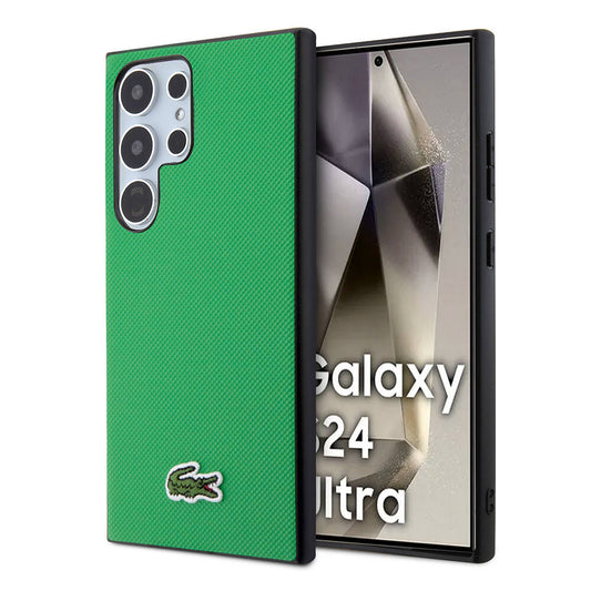 Galaxy S24 Ultra Kılıf Lacoste Orjinal Lisanslı PU Pike Desenli Arka Yüzey İkonik Timsah Dokuma Logolu Kapak Yeşil