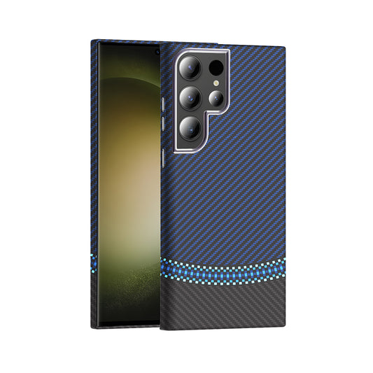 Galaxy S24 Ultra Kılıf M-safe Şarj Özellikli Karbon Fiber Görünümlü Zore Gros Kapak Siyah-Lacivert