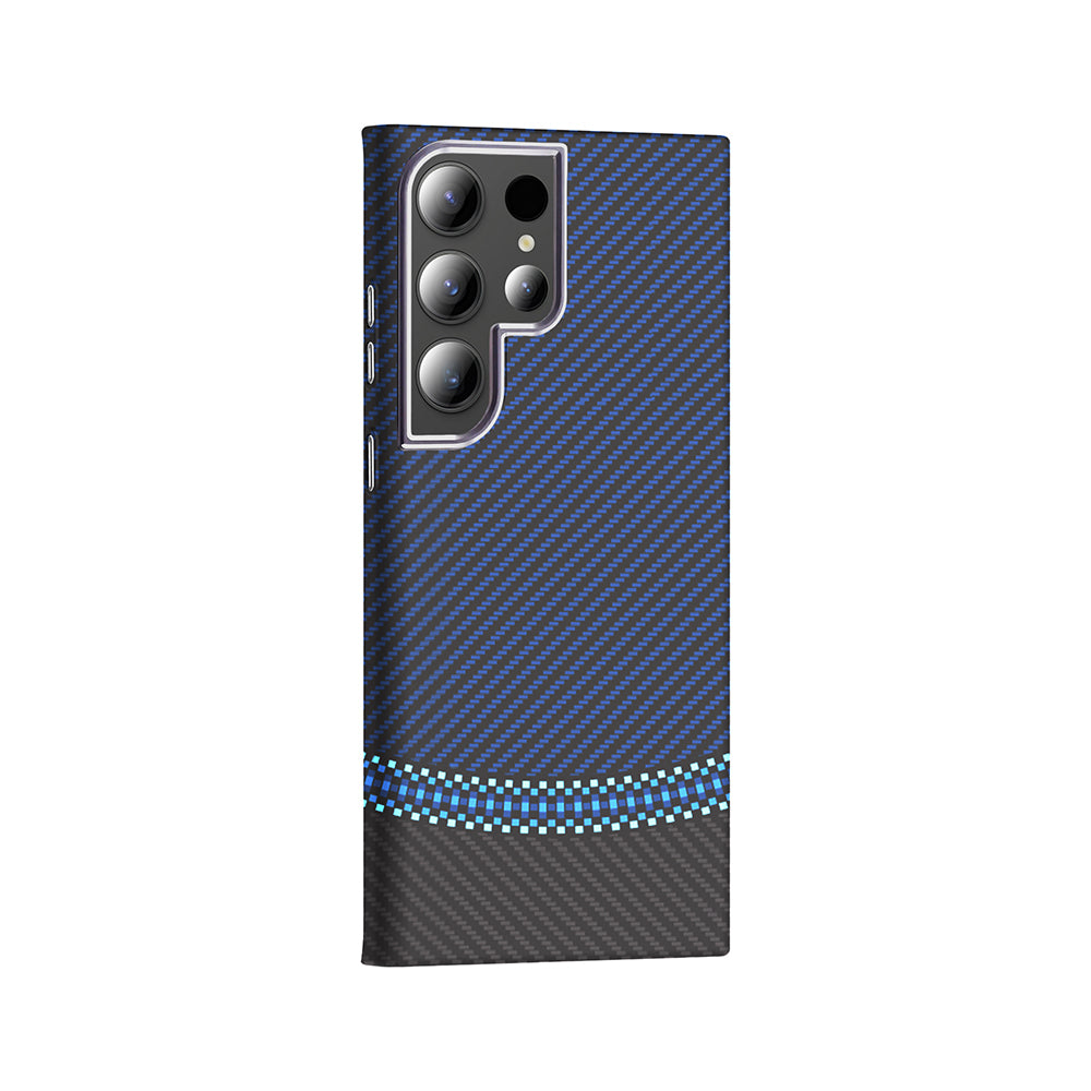 Galaxy S24 Ultra Kılıf M-safe Şarj Özellikli Karbon Fiber Görünümlü Zore Gros Kapak Gri-Siyah
