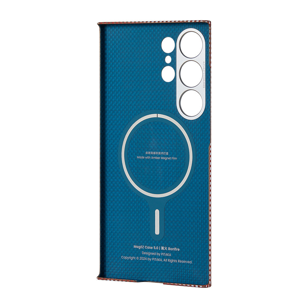 Galaxy S24 Ultra Kılıf Magsafe Şarj Özellikli 1500D Aramid Fiber Pitaka Ultra-Slim Classic Serisi Bonfire Kapak Kırmızı