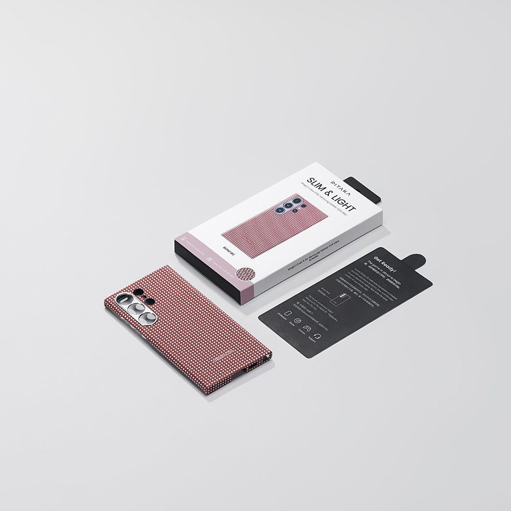 Galaxy S24 Ultra Kılıf Magsafe Şarj Özellikli 1500D Aramid Fiber Pitaka Ultra-Slim Classic Serisi Bonfire Kapak Kırmızı