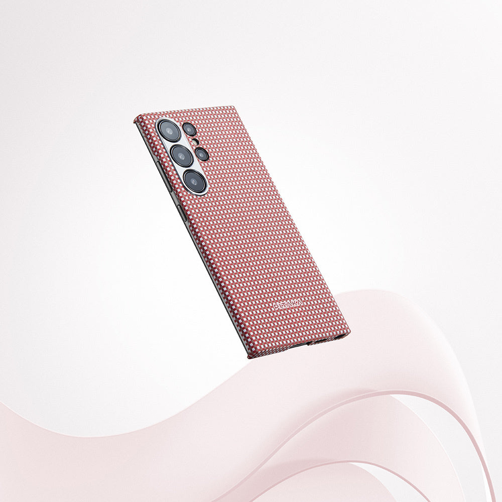 Galaxy S24 Ultra Kılıf Magsafe Şarj Özellikli 1500D Aramid Fiber Pitaka Ultra-Slim Classic Serisi Bonfire Kapak Kırmızı