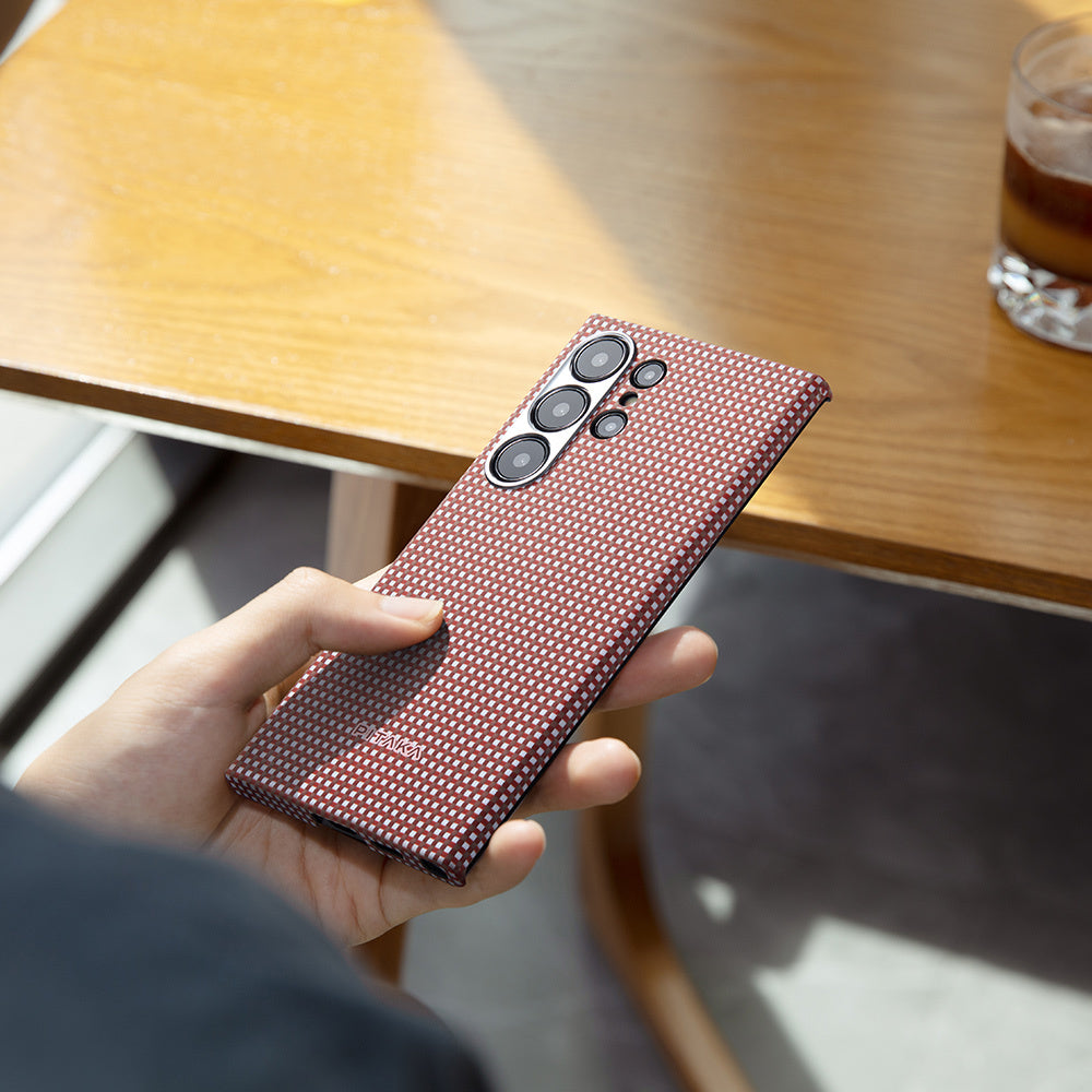 Galaxy S24 Ultra Kılıf Magsafe Şarj Özellikli 1500D Aramid Fiber Pitaka Ultra-Slim Classic Serisi Bonfire Kapak Kırmızı