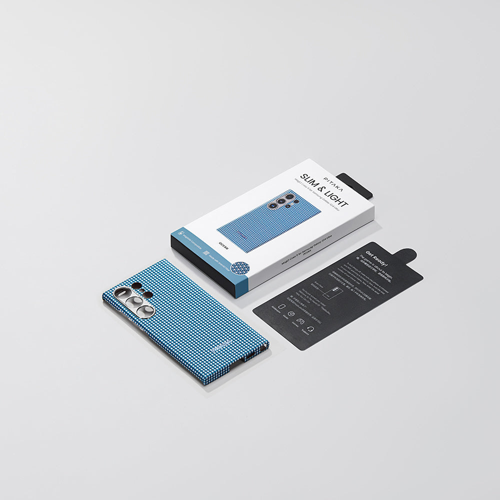 Galaxy S24 Ultra Kılıf Magsafe Şarj Özellikli 1500D Aramid Fiber Pitaka Ultra-Slim Classic Serisi Ice Sea Kapak Mavi