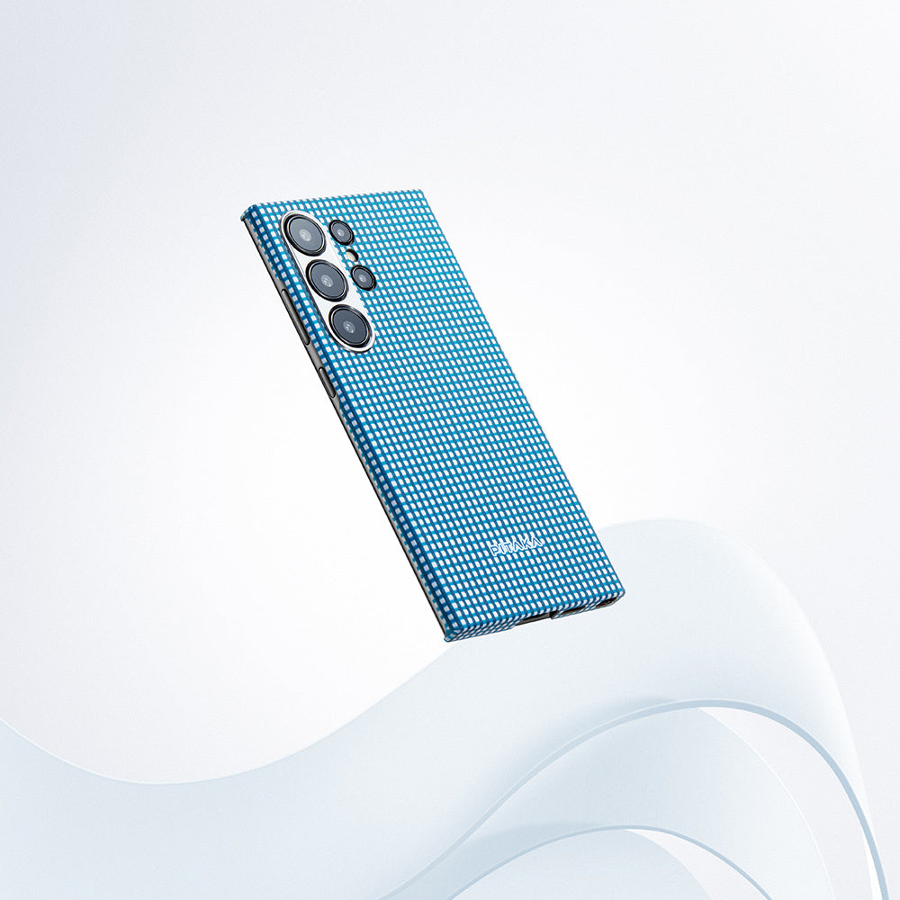 Galaxy S24 Ultra Kılıf Magsafe Şarj Özellikli 1500D Aramid Fiber Pitaka Ultra-Slim Classic Serisi Ice Sea Kapak Mavi