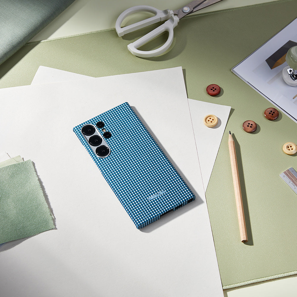 Galaxy S24 Ultra Kılıf Magsafe Şarj Özellikli 1500D Aramid Fiber Pitaka Ultra-Slim Classic Serisi Ice Sea Kapak Mavi