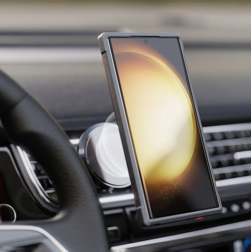 Galaxy S24 Ultra Kılıf M-safe Şarj Özellikli Airbagli Raptic Shield Serisi Şeffaf Arka Yüzey Kapak Kırmızı