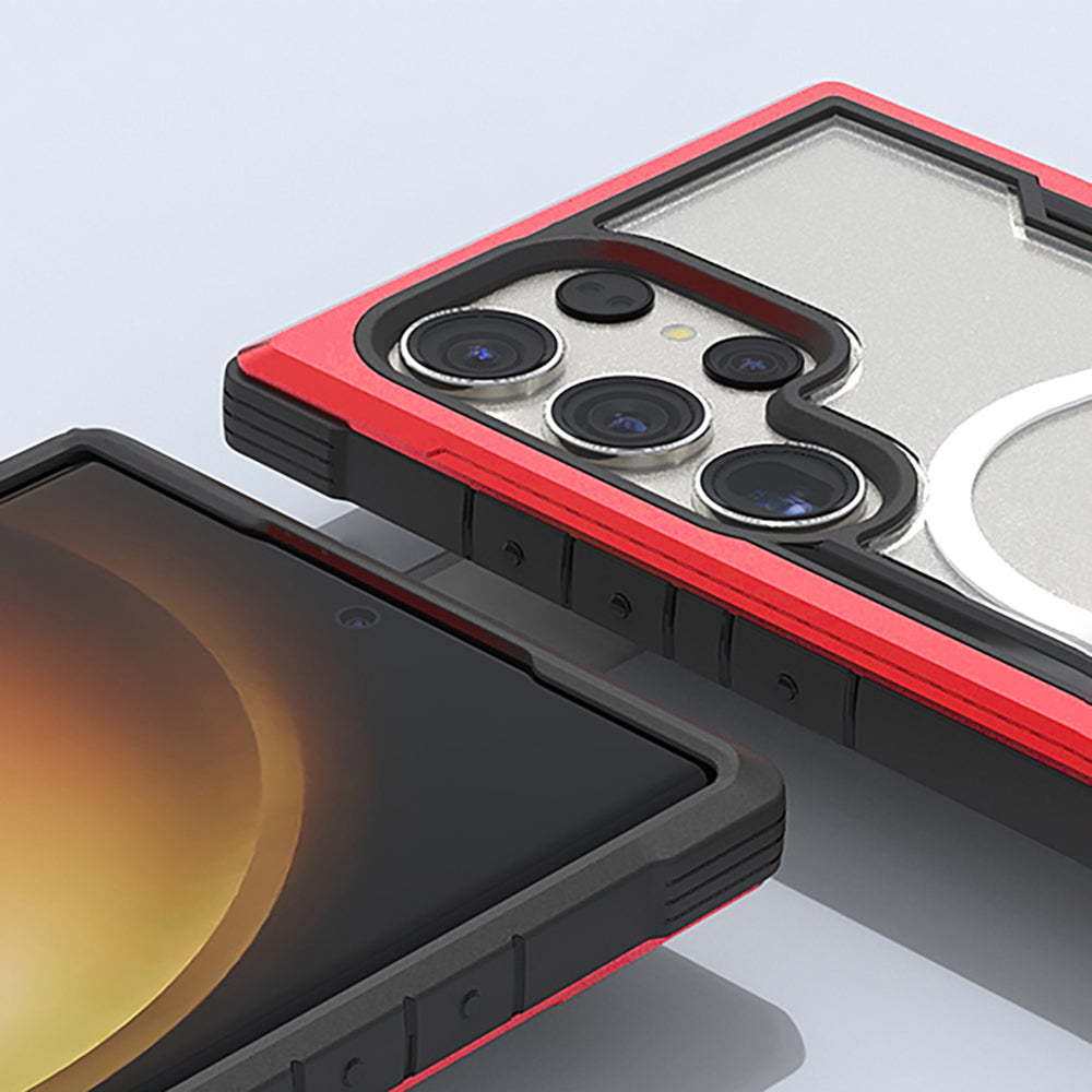 Galaxy S24 Ultra Kılıf M-safe Şarj Özellikli Airbagli Raptic Shield Serisi Şeffaf Arka Yüzey Kapak Kırmızı