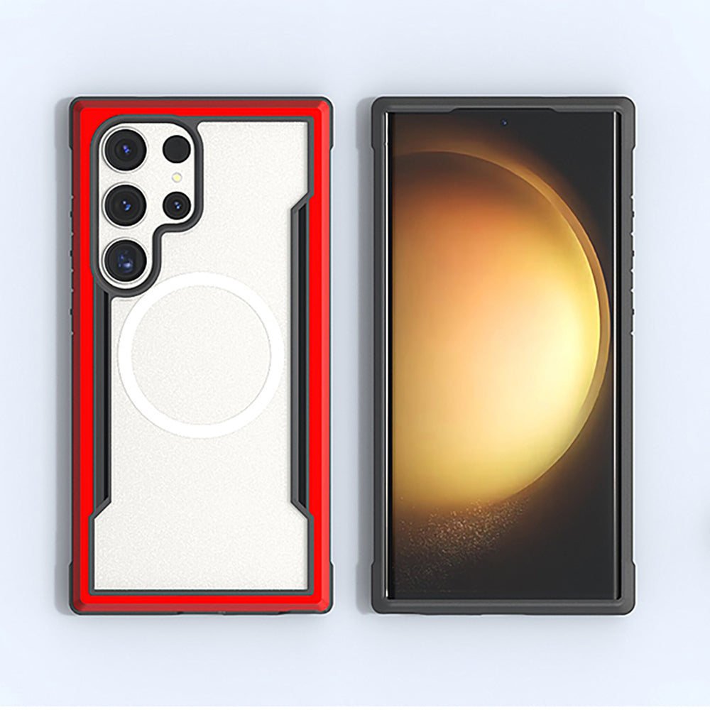 Galaxy S24 Ultra Kılıf M-safe Şarj Özellikli Airbagli Raptic Shield Serisi Şeffaf Arka Yüzey Kapak Kırmızı