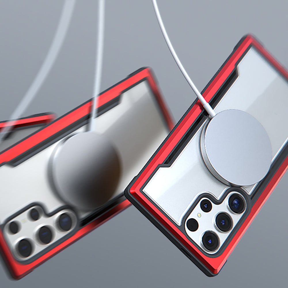 Galaxy S24 Ultra Kılıf M-safe Şarj Özellikli Airbagli Raptic Shield Serisi Şeffaf Arka Yüzey Kapak Kırmızı