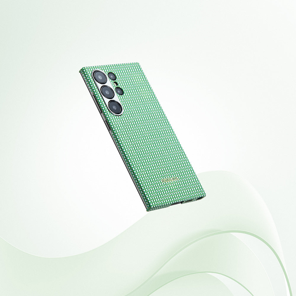 Galaxy S24 Ultra Kılıf Magsafe Şarj Özellikli 1500D Aramid Fiber Pitaka Ultra-Slim Classic Serisi Aomori Kapak Yeşil