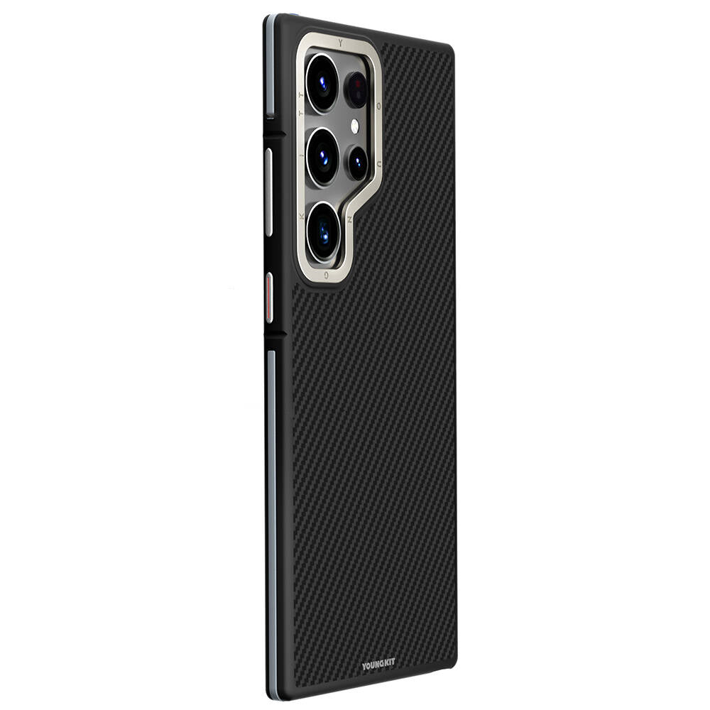 Galaxy S24 Ultra Kılıf Magsafe Şarj Özellikli Aramid Fiber Tasarımlı Youngkit 600D Kevlar Serisi Kapak Siyah