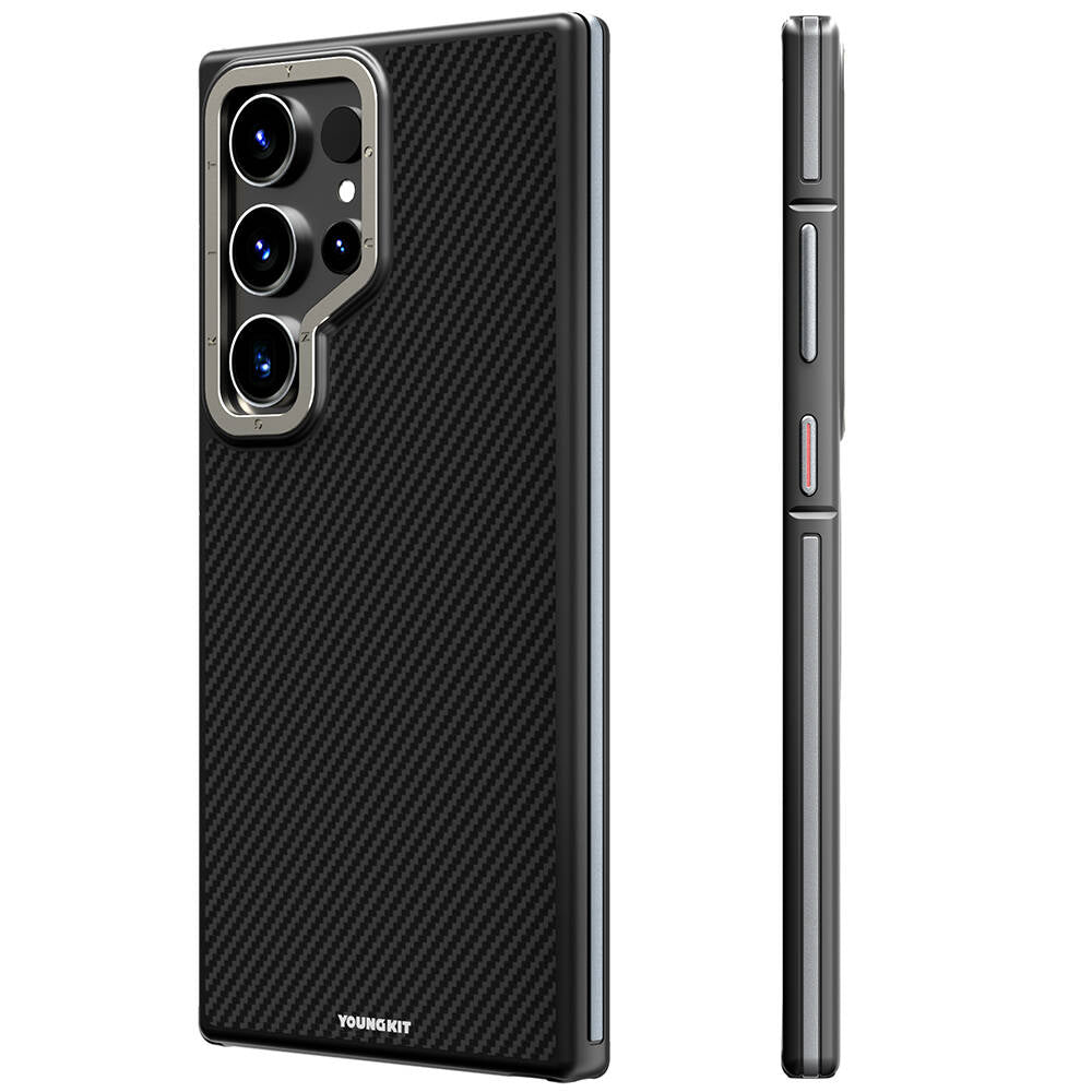 Galaxy S24 Ultra Kılıf Magsafe Şarj Özellikli Aramid Fiber Tasarımlı Youngkit 600D Kevlar Serisi Kapak Siyah