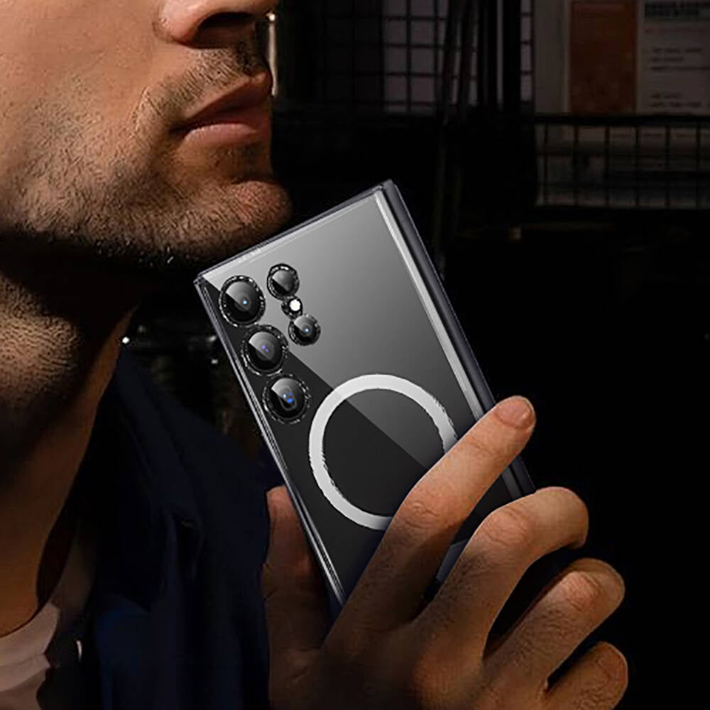 Galaxy S24 Ultra Kılıf Magsafe Şarj Özellikli Kamera Korumalı Standlı Wiwu KCC-025 Aurora Serisi Kapak Şeffaf