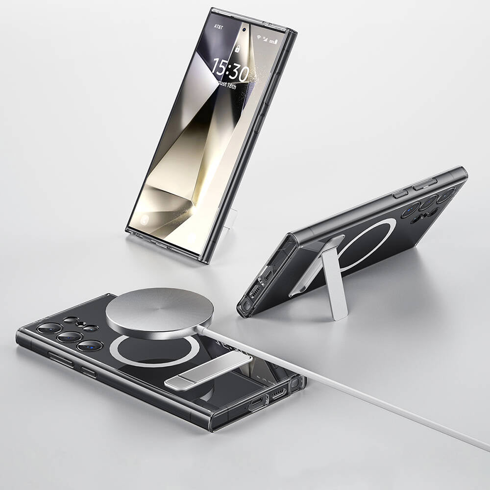 Galaxy S24 Ultra Kılıf Magsafe Şarj Özellikli Kamera Korumalı Standlı Wiwu KCC-025 Aurora Serisi Kapak Şeffaf