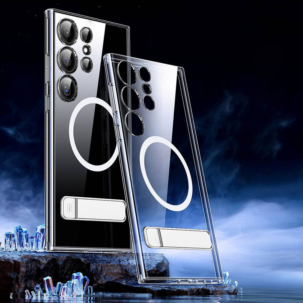 Galaxy S24 Ultra Kılıf Magsafe Şarj Özellikli Kamera Korumalı Standlı Wiwu KCC-025 Aurora Serisi Kapak Şeffaf