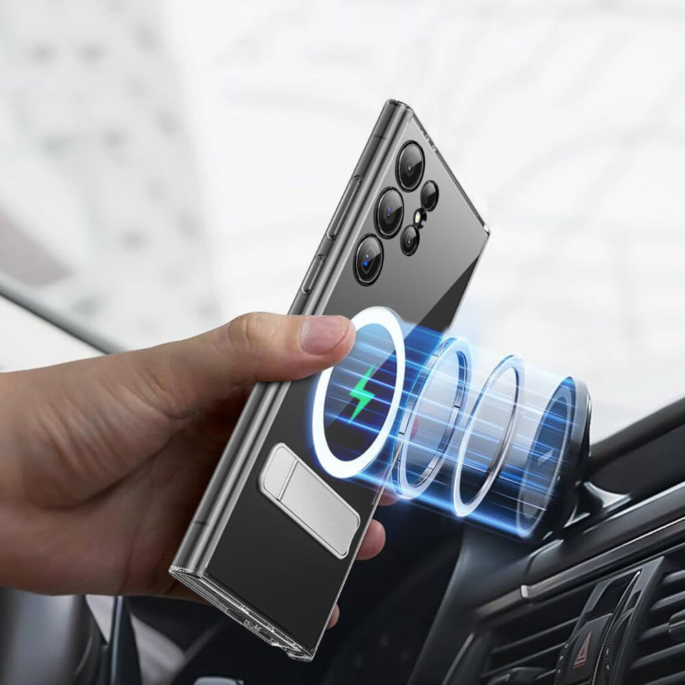 Galaxy S24 Ultra Kılıf Magsafe Şarj Özellikli Kamera Korumalı Standlı Wiwu KCC-025 Aurora Serisi Kapak Şeffaf