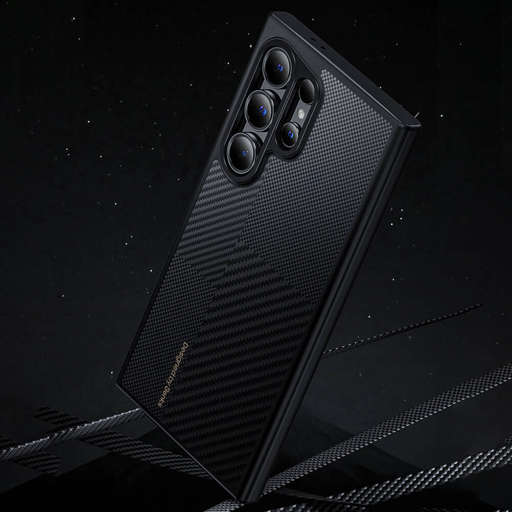 Galaxy S24 Ultra Kılıf Magsafe Şarj Özellikli Karbon Fiber Benks Montage Hybrid ArmorPro Kevlar Kapak Siyah