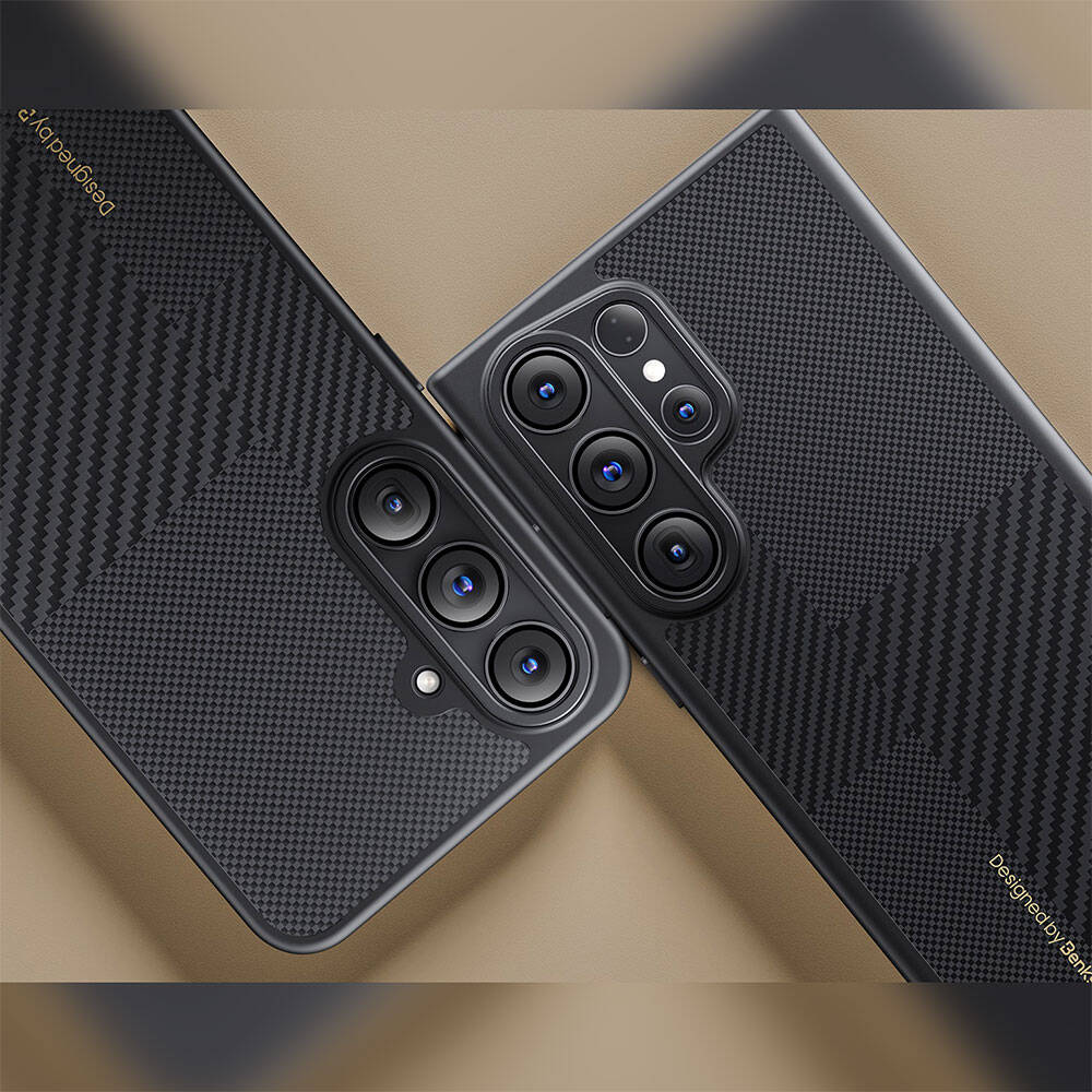 Galaxy S24 Ultra Kılıf Magsafe Şarj Özellikli Karbon Fiber Benks Montage Hybrid ArmorPro Kevlar Kapak Siyah