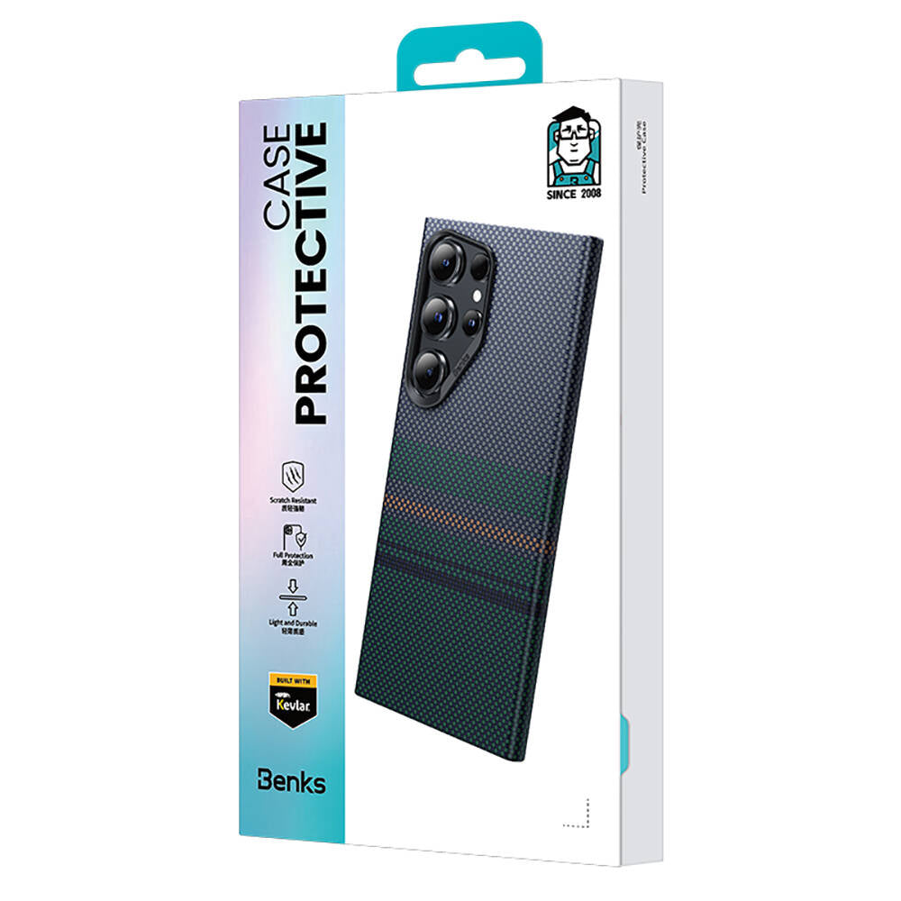 Galaxy S24 Ultra Kılıf Magsafe Şarj Özellikli Karbon Fiber Tasarımlı Benks Aurora ArmorAir Kevlar Kapak Siyah