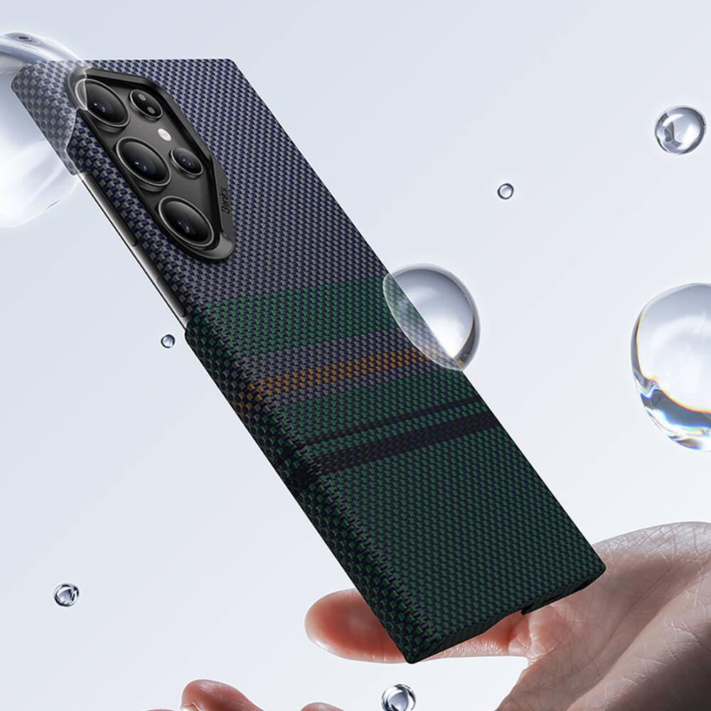 Galaxy S24 Ultra Kılıf Magsafe Şarj Özellikli Karbon Fiber Tasarımlı Benks Aurora ArmorAir Kevlar Kapak Siyah