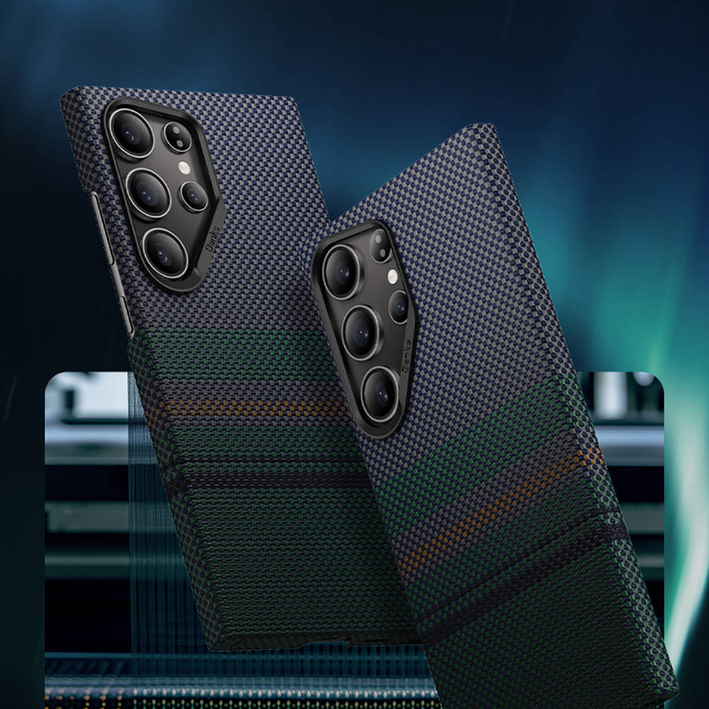 Galaxy S24 Ultra Kılıf Magsafe Şarj Özellikli Karbon Fiber Tasarımlı Benks Aurora ArmorAir Kevlar Kapak Siyah