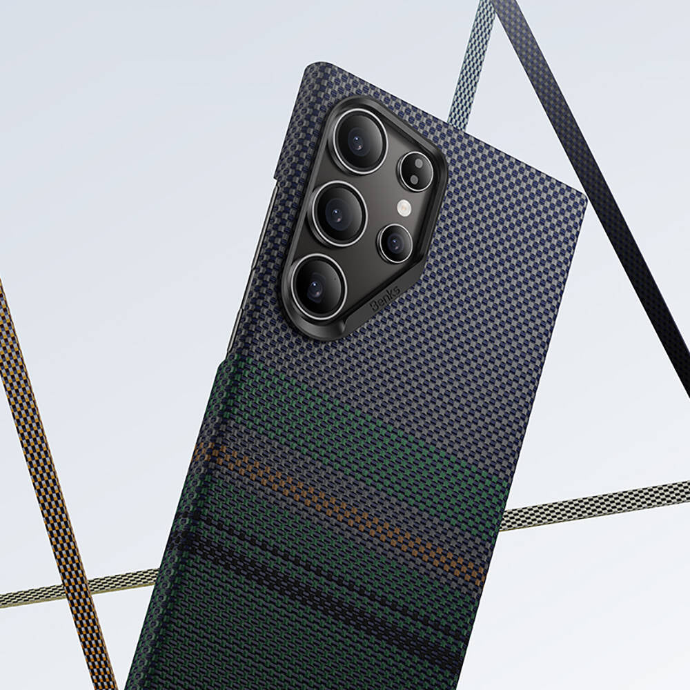 Galaxy S24 Ultra Kılıf Magsafe Şarj Özellikli Karbon Fiber Tasarımlı Benks Aurora ArmorAir Kevlar Kapak Siyah