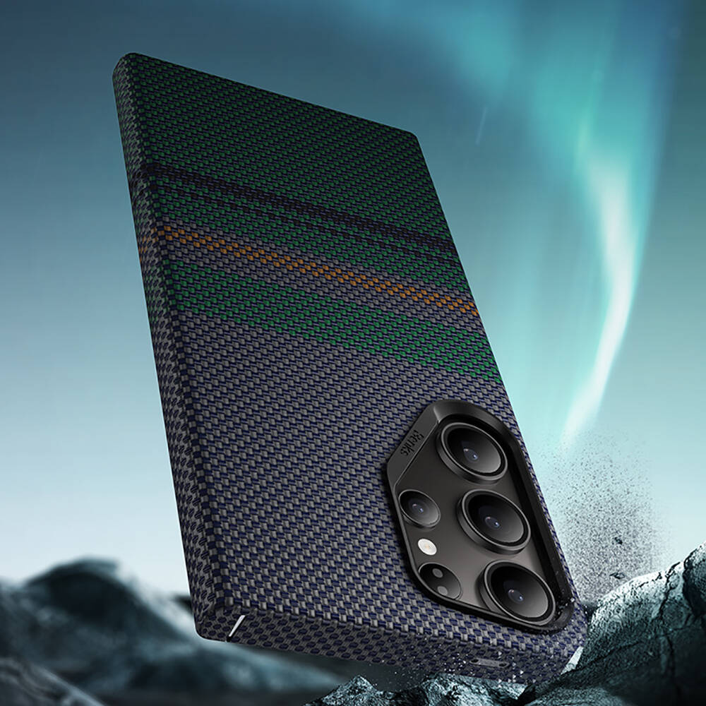 Galaxy S24 Ultra Kılıf Magsafe Şarj Özellikli Karbon Fiber Tasarımlı Benks Aurora ArmorAir Kevlar Kapak Siyah